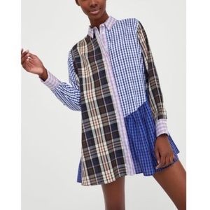 Zara Mixed Plaid Mini Dress in Blue, Black, White